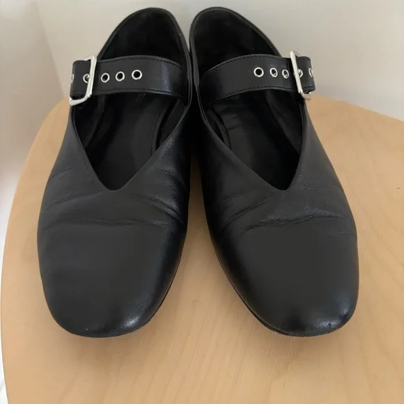 COS Buckle Ballet Flats Black Leather Mary Jane Shoes Size 38 7/7.5 - Picture 4 of 8